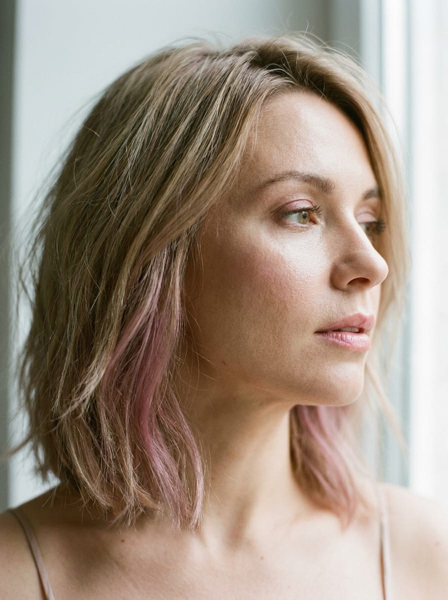Blond mit rosa Peekaboo-Partien - Zweifarbige Haarfarbe